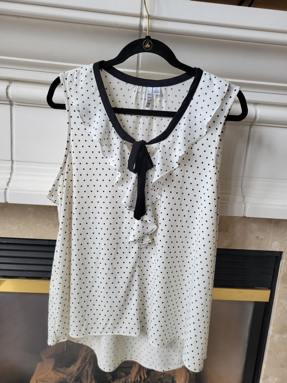 Elle White Polka Dot Ruffle Tie-Front Sleeveless Top